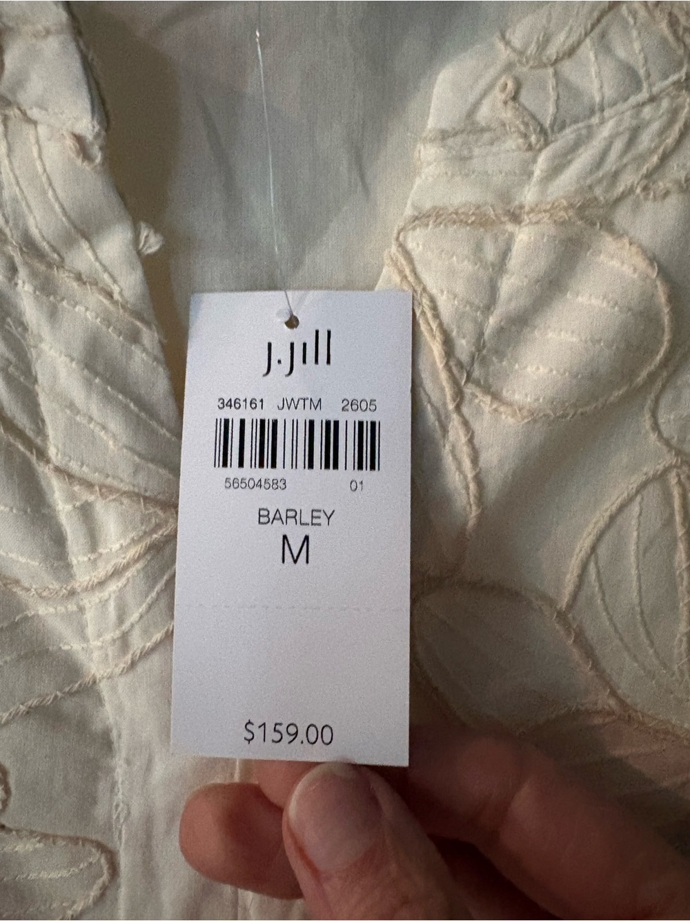J. Jill Cream Embroidered V-Neck Cotton Dress - Picture 4 of 7